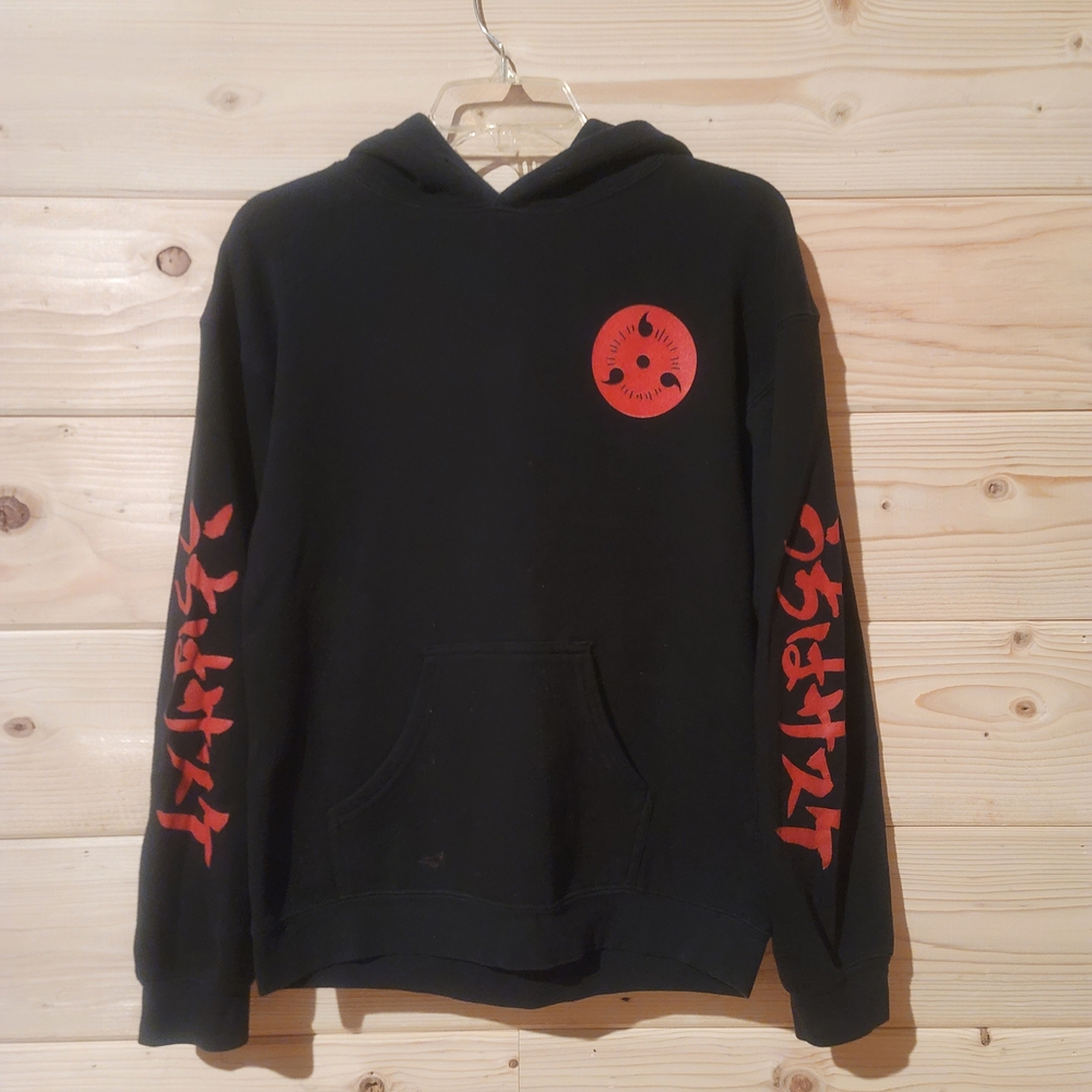 Naruto Shippuden Sweater Black Red Graphic Hoodie Men's Size S 19x24